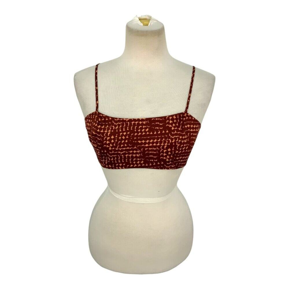 Open Edit Smocked Back Bralette Red Grape Geo Eclipse Size Small NWOT